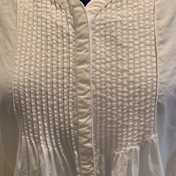 Lands End White Textured Long Sleeve Tuck Blouse - Picture 2 of 6